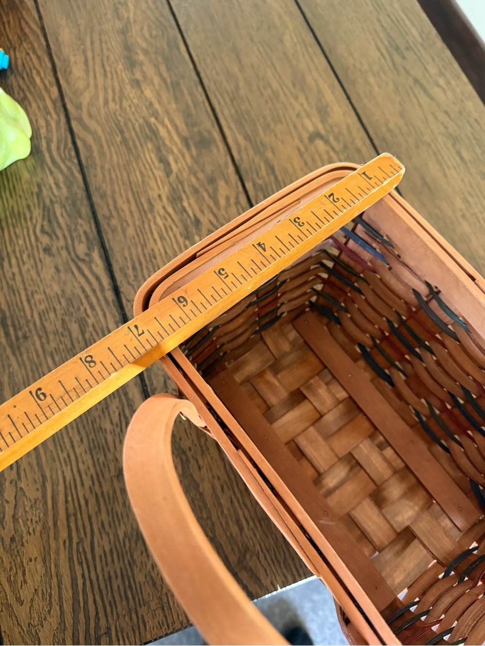 Vintage Woven Wood Market Basket Hanging Handle Rustic Primitive Farmhouse Deco - Picture 11 of 11